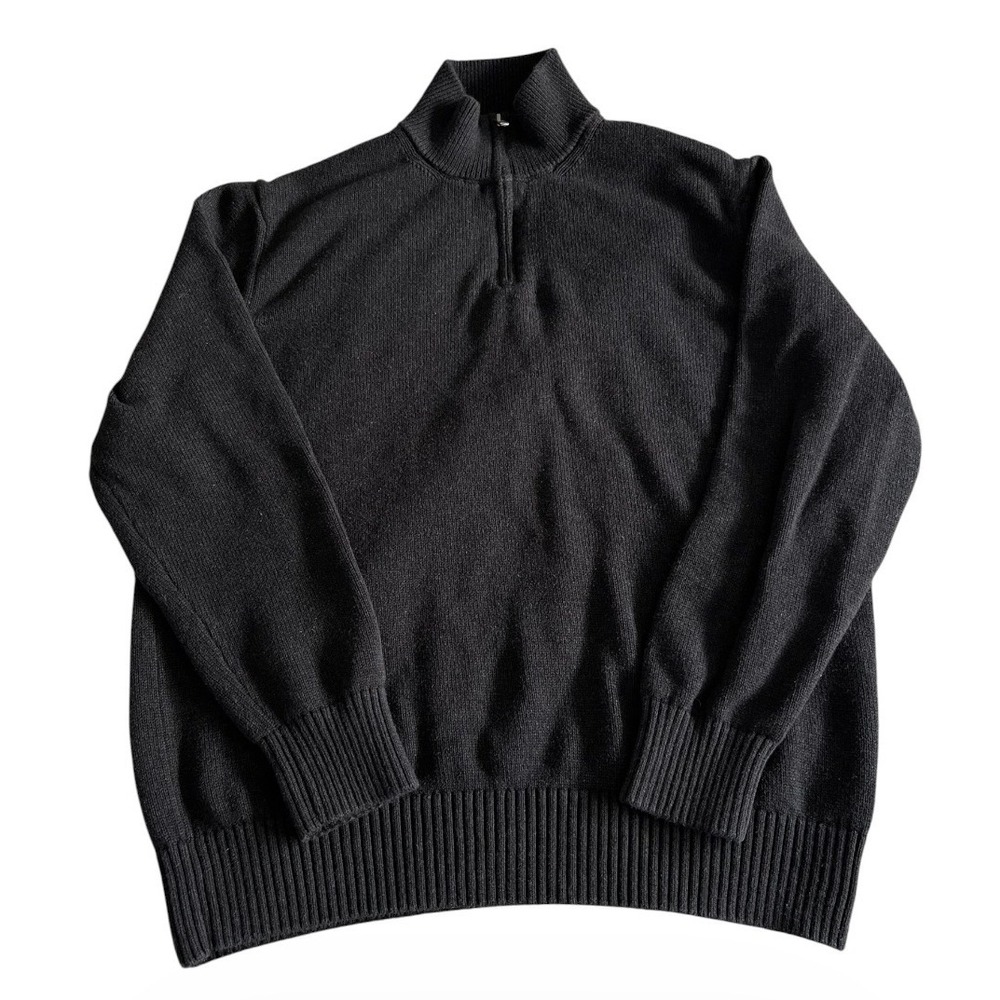 Quince Mens XL Dark Gray 1/4 Zip 100% Organic Cotton Knit Sweater Pullover